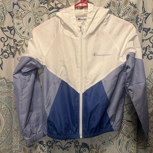 Champion White and Light Blue Hooded Jacket